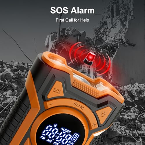Rechargeable Portable Radio Dynamo with LED Flashlight, Power Bank 5000mAh AM/FM Radio Crank Solar, SOS Alarm/Flashlight/3W Speakers, Outdoor, Emergency