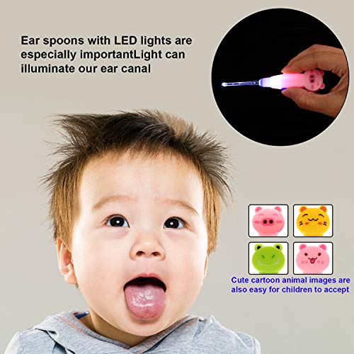 8 Pieces Kids Earwax Removal Spoon with LED Light Cartoon Animal Ear Pick Spoon Safe Ear Pick
