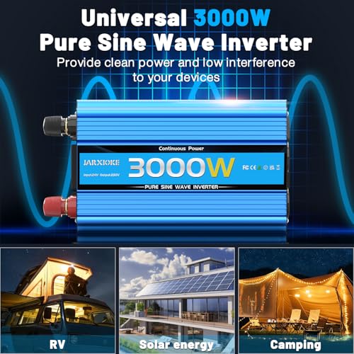 Pure Wave Inverter 3000 W Power Inverter 24 V 220 V/230 V Power Transformer – 2 AC Sockets and USB Ports and High Current Wiring Ports for Car Camper Boat