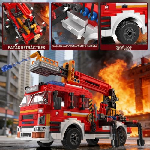 City Fire Truck with Ladder Toy (798PCS), Collectible Emergency Vehicle Model Kit, Birthday Gift for 6 Year Old Boys Girls and Adults