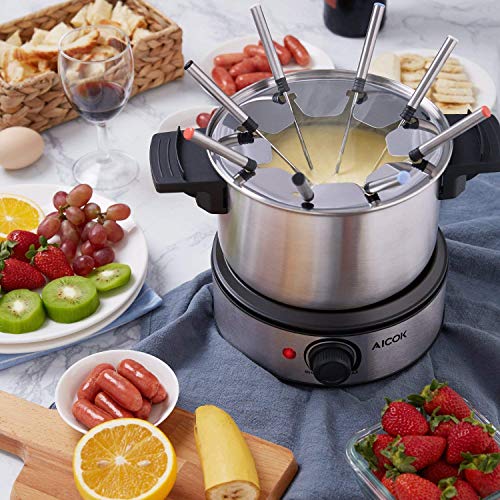 Fondue Pot Electric, 12Cup Stainless Steel, 8 Color Fondue Forks and