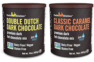 CASTLE KITCHEN Natural Hot Chocolate Mix Variety Pack - Dairy-Free, Vegan Complete Mixes - Just Add Water - Pack of 2 (Classic Caramel Dark Chocolate & Double Dutch Dark Chocolate) 14 oz Each