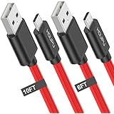 HOUPU [2-Pack 6ft+10ft] Micro USB Cable Nylon Braided, Fast Charger &amp; Sync Data Cord for Android, Kindle Fire, Samsung Galaxy S7 S6 Edge, Note 5/4/ 2, LG G4, HTC, Nokia, Sony, Motorola G5 - Red