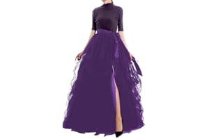 Qmker Women's Long Tutu Tulle Skirt A Line Floor Length Black Special Occasion Night Out fold Skirt