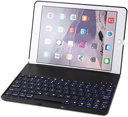 iPad Air 2 Keyboard Case, 7 Colors LED Backlight Ultra-Slim Aluminum Alloy Buttom Bluetooth Keyboard [Built-in Stand]Case Cover+Free Screen Protector&amp;Stylus for iPad Air 2 Steven (Black)