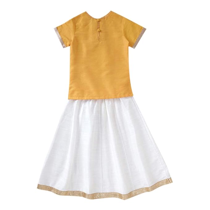 The Magic Wand By Hopscotch Girls Polycotton Taffeta Cap Sleeve Festive Pattu Pavadai Choli With Blouse in Yellow Color