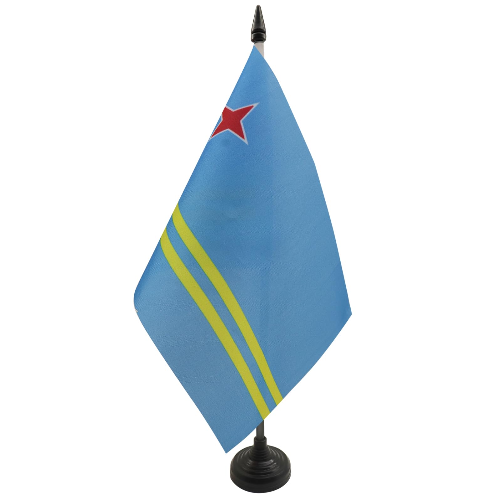 AZ FLAG Aruba Table Flag 5'' x 8'' - Aruban Office Decoration 100% Polyester 21 x 14 cm - Mini Desk Flag with Pole and Black Plastic Base