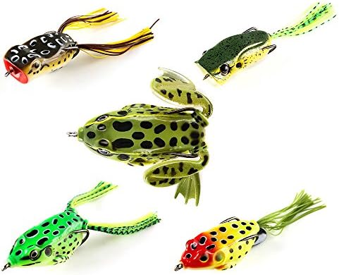 Fishing Lure Set with Tackle Box Including Plastic Soft Lures Frog Lures,Topwater Frog Lure Set for Bass Snakehead Saltwater Freshwater Fishing (Pack of 5)