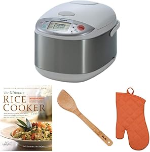 Zojirushi NS-YAC18 Umami Micom 10-Cup (Uncooked) Rice Cooker and Warmer, Pearl White Includes Spatula, Oven Mitt and Cookbook Bundle (4 Items)