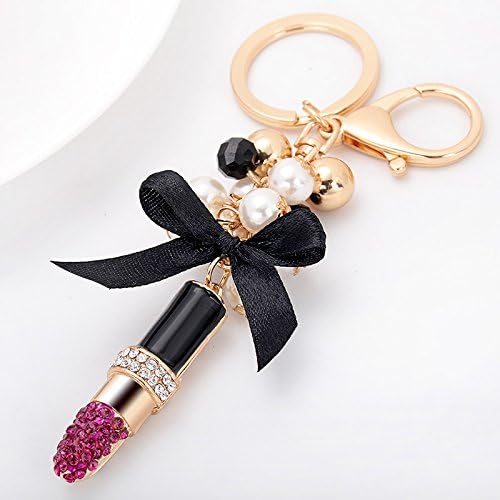 WWQY Korean version of the car key chain exquisite waterjet mouth red beaded key chain women fashion wild creative bag pendant , purple beaded lipstick 4080