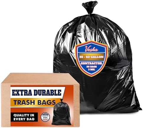 55-60 Gallon Trash Bags: Heavy Duty Mil Garbage Bags (50 Count