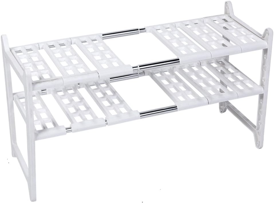 Drynatural Under Sink Organizer 2 Tier Expandable Storage Shelf Rack Multi-Functional Kitchen Organizer, White
