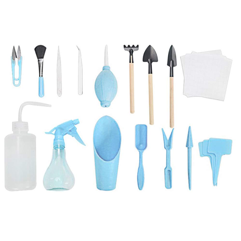 Planting Tools,Mini Home Gardening Tools Set,Potting Cactus Houseplant Bonsai Gardening Care,Succulent Transplant Seedling Tool,Gardening Tools Accessories,Blue,16 Pisece
