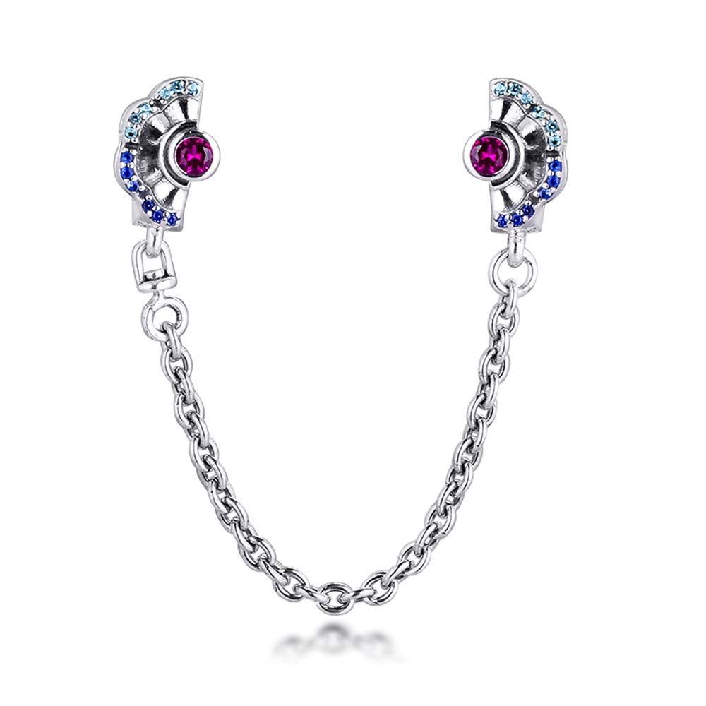 PANDOCCI 2020 Pre Autumn Blue & Pink Fan Safety Chain 925 Silver DIY Fits for Original Pandora Bracelets Charm Fashion Jewelry