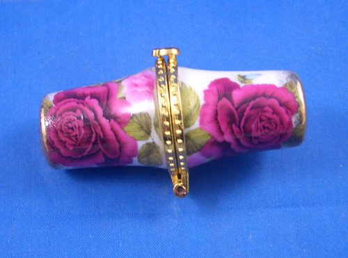Porcelain China Thimble Needle Case -- Deep Red Roses