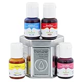 U.S. Cake Supply 4 Color Liqua-Gel All Natural Plant Based Food Coloring Kit in Tin Gift Box - Chefmaster Red, Yellow, Blue, Pink Bottles - Cakes, Baking, Icings, Cookies, Frosting, Fondant, Bath Bomb
