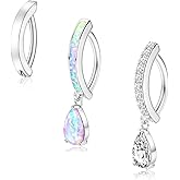 3pcs 14G Dangle Belly Button Ring for Women Hypoallergenic 316L Surgical Stainless Steel Navel Rings Cubic Zirconia Opal Body Piercing Jewelry