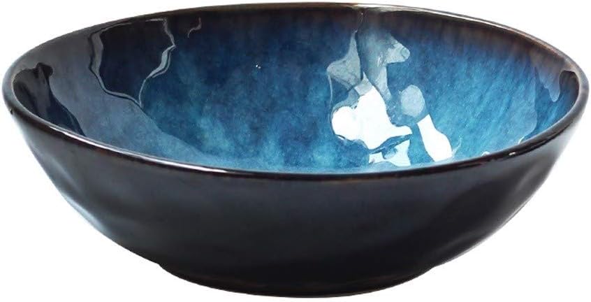 Timobb Japan Style Ceramic Bowl Round Diningware, Serving Bowls, Tableware Glazed Blue Bowl For Food, Salad, Fruit And Soup, Food Safe Dishware, Easy To Clean gmj,kllik./ovds (Size : 9in)