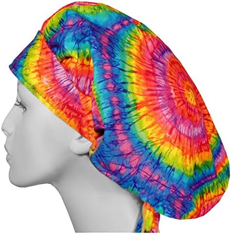BOUFFANT Womens Surgical Scrub Cap TIE DYE Surgeon Hat for Long Hair