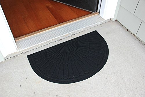 Half Round Door Mat Entrance Rug Floor Mats, Waterproof Floor Mat Shoes Scraper Doormat, 18''x30'' Patio Rug Dirt Debris Mud Trapper Out Door Mat Low Profile Washable Carpet (Black)