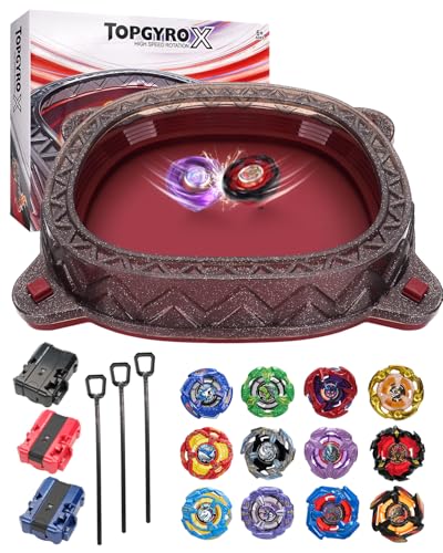 BGOVTAPO Stadium X Starter Kit - With 12 X Spinners, 3 Launchers & Battle Arena, Ultimate Competitive Spinning Top Battle Set, Gift for Kids, Boys, Girls Ages 6+
