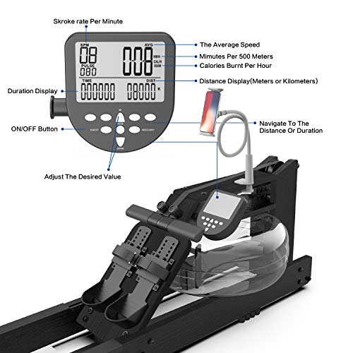 image for Mr Rudolf Black Oak Water Rowing Machine with Monitor W/Bonus Rowing