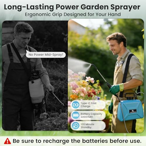 2 Gallon Electric Pump Sprayer in Lawn and Garden, Backpack Weed Sprayer, Battery Powered Garden Sprayer with Retractable Wand and 4 Nozzles, USB Fast Charging