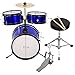 Drum Set Kids Children's Junior Beginner Drum Kit with Cymbals Stands Stool Sticks Metallic Blue,Metallic Royal Blue, 3-Piece Set