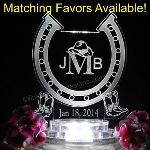 50 Keychain Favors + Western Horseshoe Monogram Lighted Wedding Cake Topper, matching Key Chain Favors