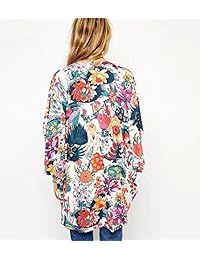Relipop Blusa holgada de chifón puro para mujer. Kimono con diseño floral