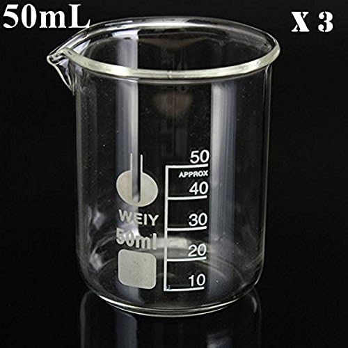 3 x 50mL Graduated Borosilicate Glass Beaker Volumetric Glassware For Laboratory