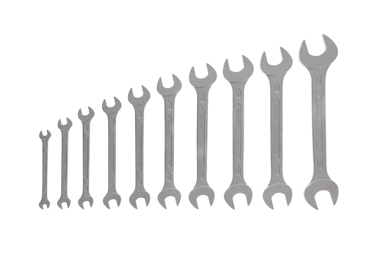 GEDORE Double open-end spanner set, 10-pc. Set, AF 6-27 mm, Metric, Flat, Spanner set, Matt chromed, 6-10