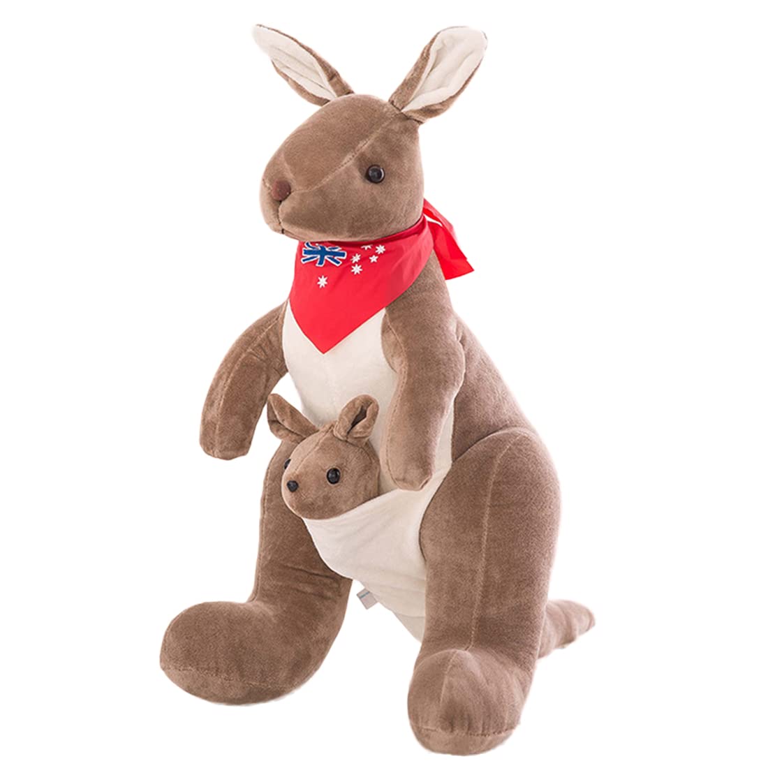 Moonlove 17.7 Inches Mum Kangaroo Hold Baby Roo Soft Toy, 45cm Lovely Cute Animal Plush Doll Kangaroo with Australia Scarf and Joey Cuddly Stuffed Pillow Christmas Birthday Gift