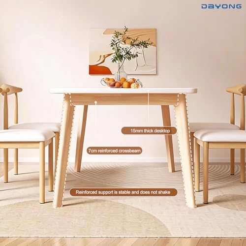 DAYONG Wood Dining Table,Kitchen Dinner Table with Soild Wooden Legs, Modern Rectangle Table for Home Study Office Restaurant Party(White, 120 * 60 * 75CM)