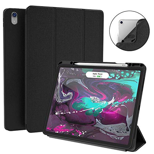 Soke iPad Pro 12.9 Case 2018 with Pencil Holder, Premium Trifold Case [Strong Protection + Apple Pencil Charging], Auto Sleep/Wake, Soft TPU Back Cover for iPad Pro 12.9" 3rd Gen(Black)