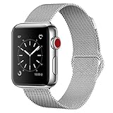 SICCIDEN For Apple Watch Band 42mm, Milanese Mesh Loop Magnetic Closure Clasp Stainless Steel Replacement iWatch Band for Apple Watch Series 3 Series 2 Series 1, Silver