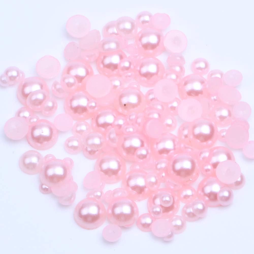NIZI 7mm 200pcs Multicolor Flatback Half Round Pearl Craft ABS Imitation Pearl Resin Beads for Jewelry Making Craft Shoes Bag Hats Decor (27 Baby Pink)