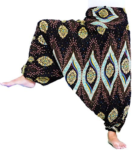 Loongcha Women Harem Pants 2 In 1 Wearing Smocked Waist Yoga Aladdin