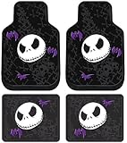 Nightmare Before Christmas Jack Skellington Purple Bats and Cross Bones Tim Burton Disney Front & Rear Car Truck SUV Seat Rubber Floor Mats Set - 4PC