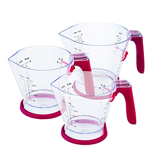 Zyliss 3-Piece Measuring Cup Set with No Drip Spouts, Sliding Scales with Measurements and Non-Slip Handles, Acrylic