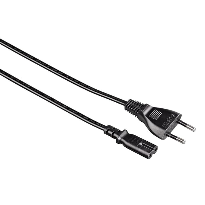 Hama Euro-Netzkabel 2-polig 1,5m, gerade (Eurostecker auf Doppelnut, Netzstecker auf Euro 8 Doppelbuchse) Stromkabel schwarz