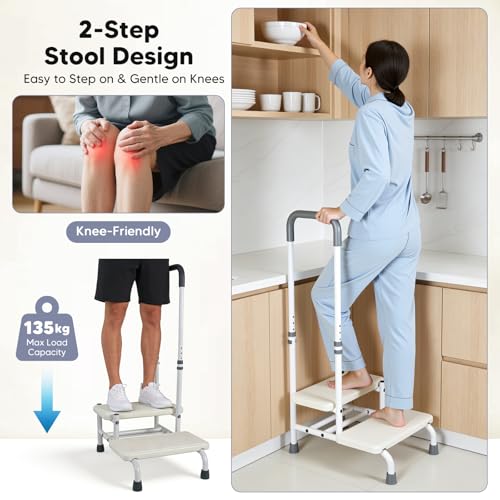 Mobile Safety Step Stool for Elderly - 5 Sections Height Adjustable Non-Slip 2 Step Stool with Handle for Elderly Shower Bath Bed Kitchen Car Caravan