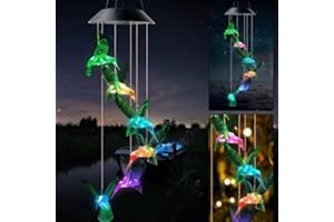 HFLYJPYW Solar Green Hummingbird， Color Changing Solar Wind Chimes for Outside, Waterproof Solar Powered Wind, Solar Light LED Multi-Color Light Cover Gift for Christmas Garden Decor (Green Hummingbird)