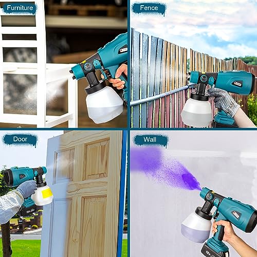 Makita 18V Cordless Paint Spray System HVLP Gun 200W 1000ML 4 Nozzles 3 Patterns for DIY Walls