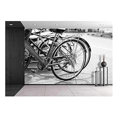 Vintage Bicycle on Urban Roadside. Black and White Effect - Removable Wall Mural | Self-Adhesive Large Wallpaper - 100x144 inches