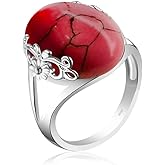 DALEGEM Natural Turquoise Stone Ring for Women,S925 Sterling Silver Edged with Flower Vine Thick Genuine Gemstone Turkey Ring Jewelry