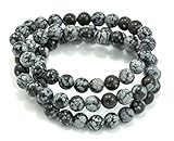Paialco 6mm Snowflake Obsidian Gemstone Stretch Beaded Bracelet, Pack of 3
