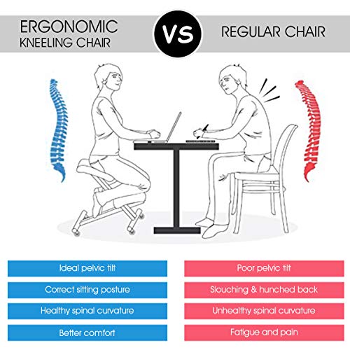 Giantex Kneeling Office Chair Ergonomic Adjustable Desk Posture Stool for Back Relief Meditation Gaming Computer Work Thick Sponge Cushion Steel Frame Linen Gauze Fabric Knee Chairs, Black - Thumbnail 2