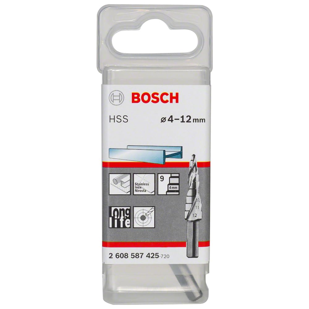 Bosch Professional 9 Step Drill Bit HSS (for Metal, Plastic, Ø 4 - 12 mm, 4 mm step height, 6mm shank, Accessories for Rotary Drills)