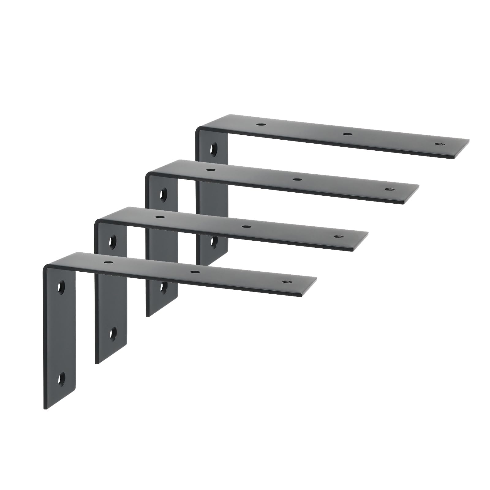 Shelf Brackets, 4 Pcs Widen L-Shape Brackets for Wall Shelves, Stainless Steel 90° Right Angle Shelf Support for Wood, Black(175*104*45mm)